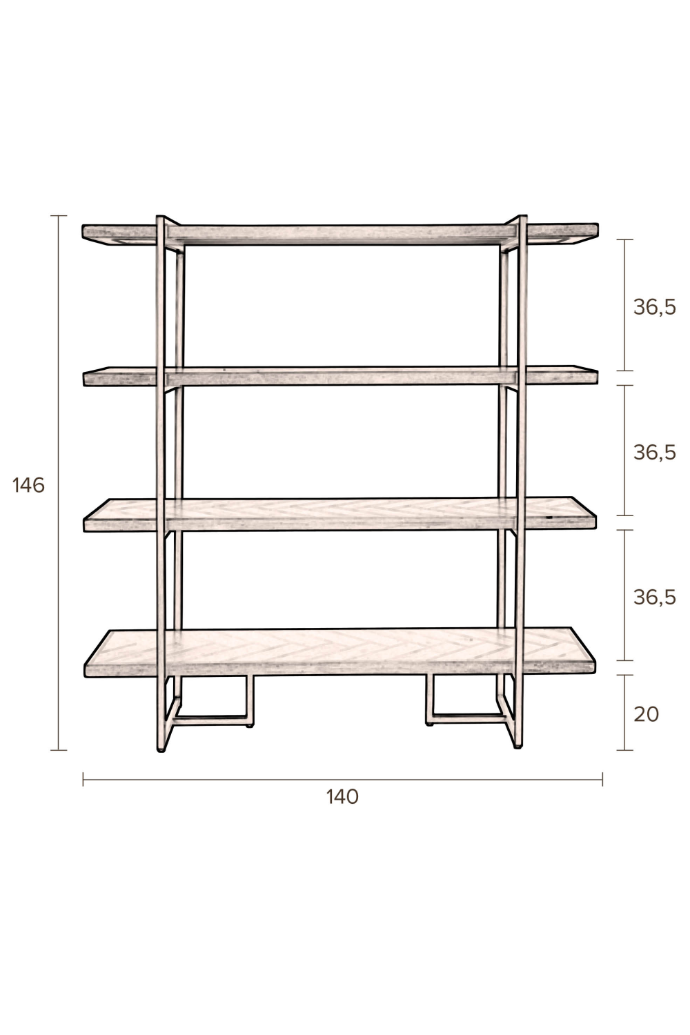 Bibliothèque à 4 niveaux en bois d'acacia