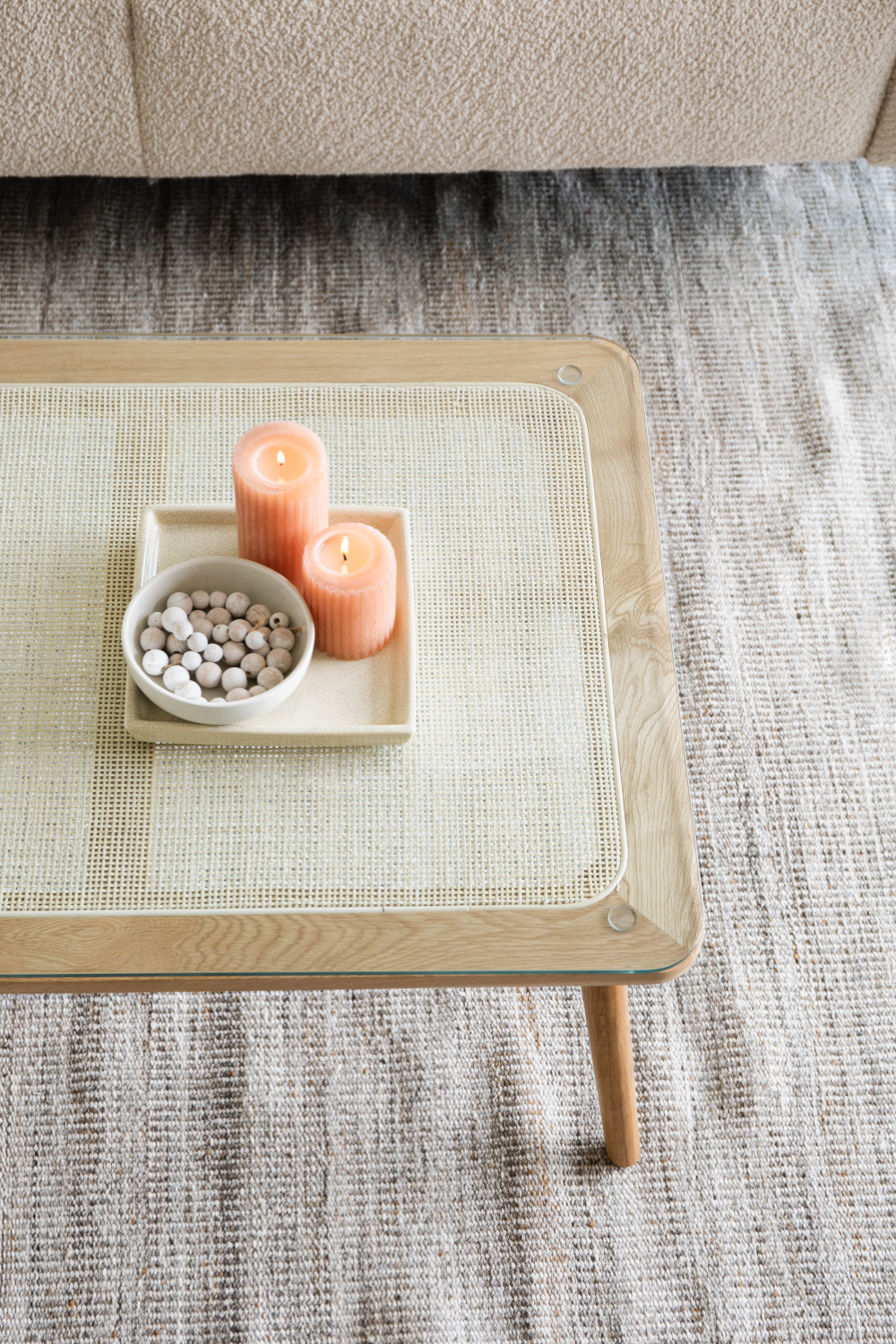 Table basse moderne en rotin naturel